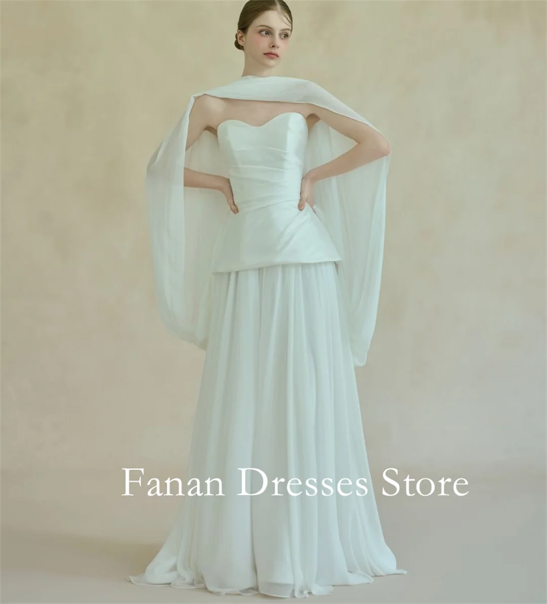 فساتين زفاف أنيقة مكشكشة على شكل قلب من FANAN على شكل حرف a بدون أكمام ورباط من الشيفون الساتان فساتين زفاف بسيطة  ওয়েডিংডেস আইভরি কিউ