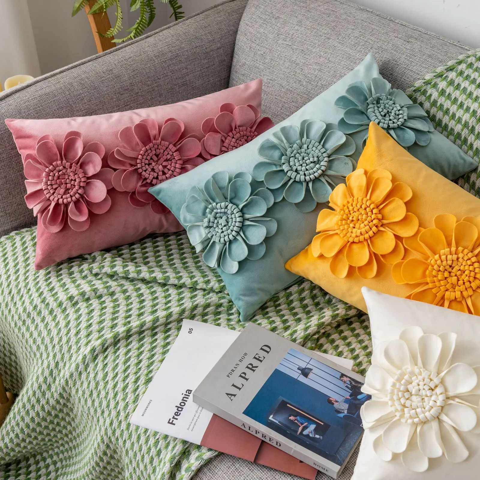 Solid Color Dutch Velvet Sofa Pillowcase Rectangular Textural Sunflower Chair Backrest Pillow Cover Bedside Waist Cushion Cover
