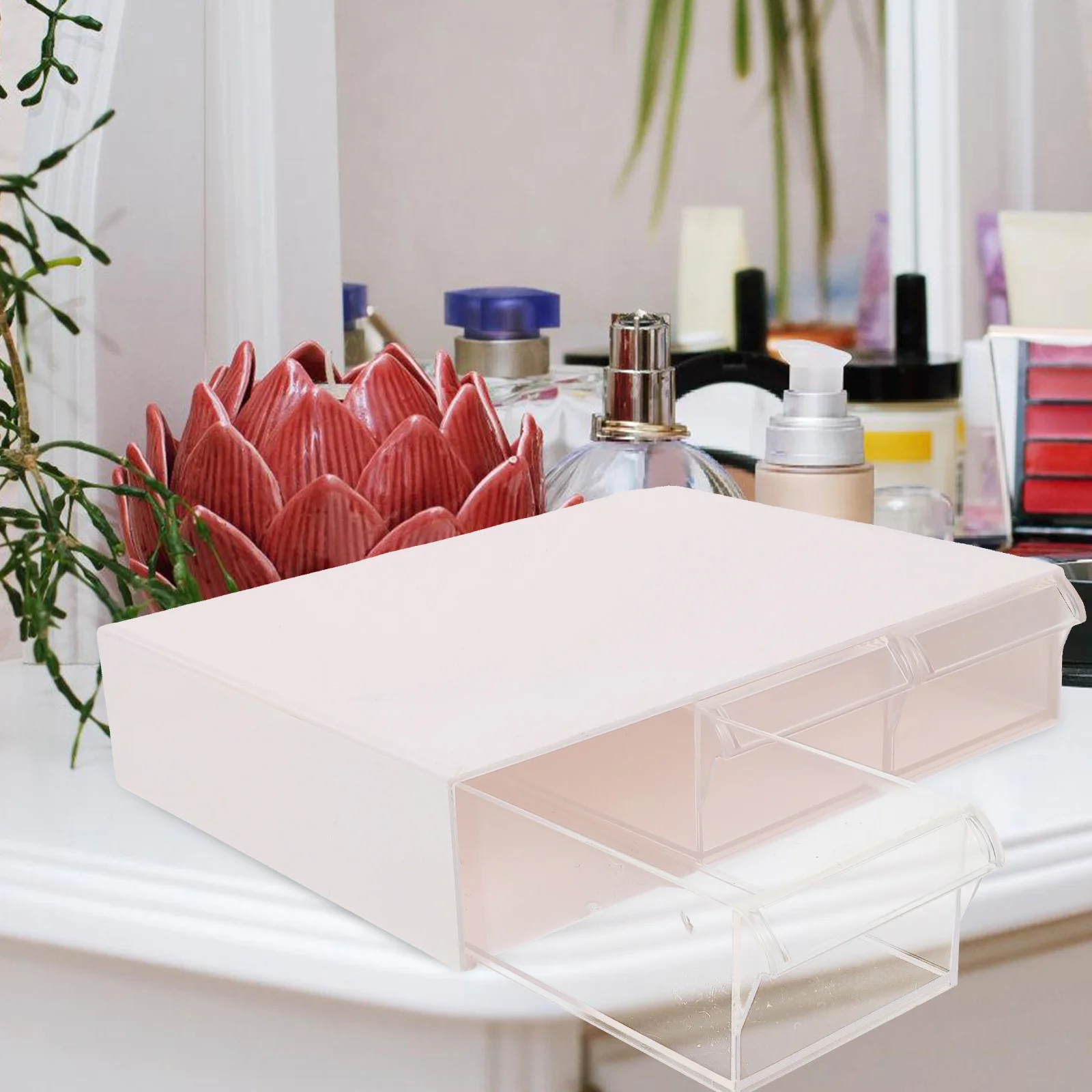 

Drawer Storage Box Transparent Desk ganizer 3 Grid Low Profile Under Desk Pen Holder Stationery Case Makeup Tray Material