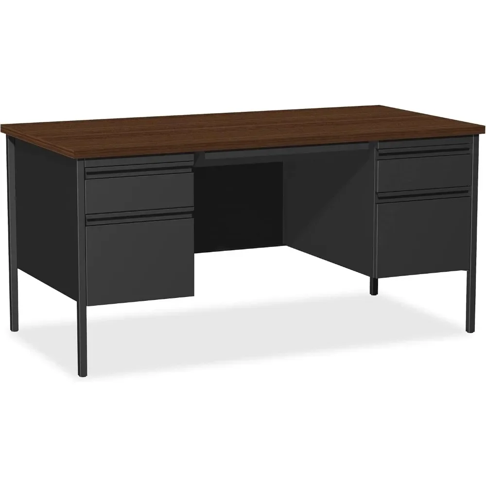 

Series Double Pedestal Desk, 60" X 30" X 29.5", Black Steel Frame with Walnut Top, Desk