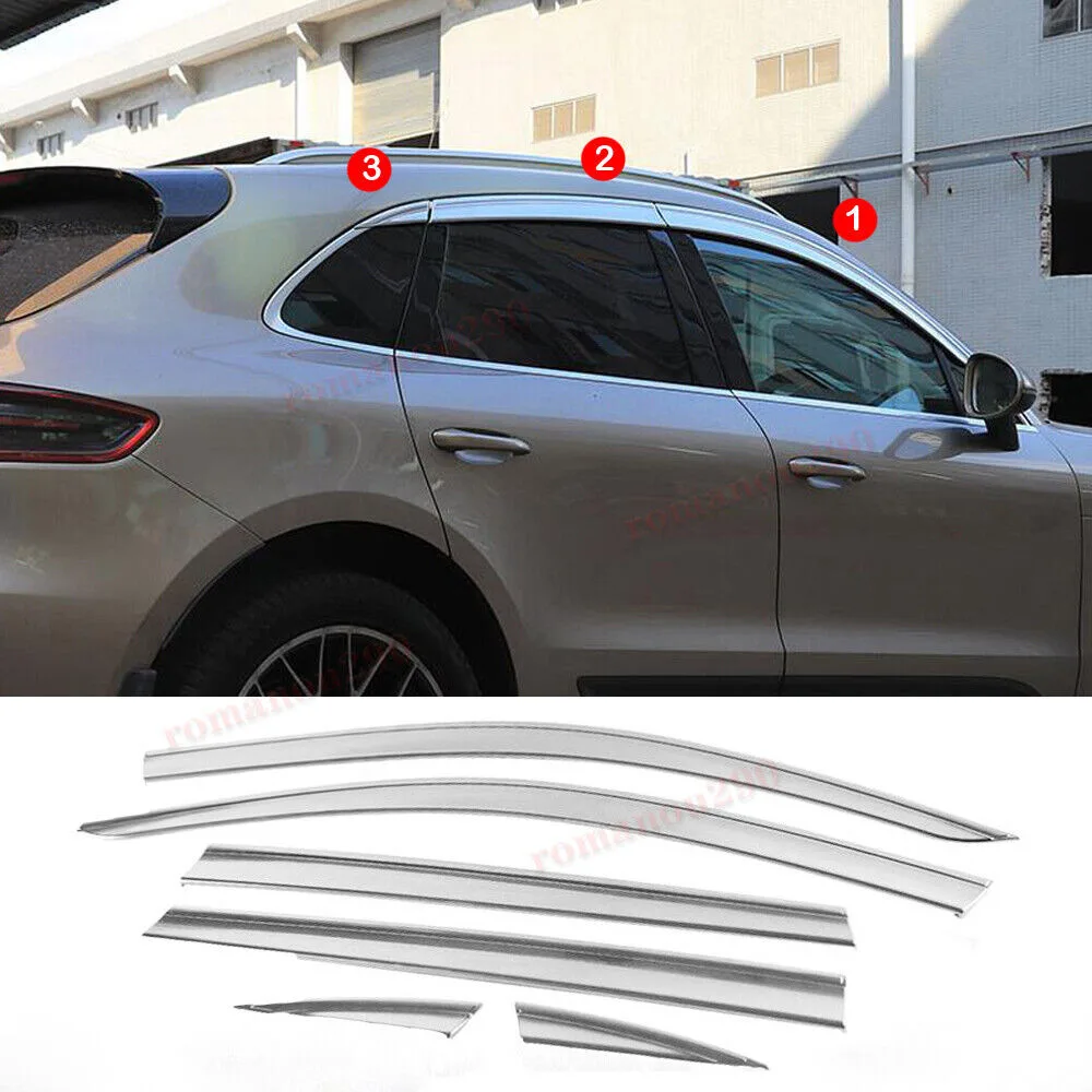 For Porsche Macan 2015-2021 Pearl Chrome Window Visor Vent Shades Sun Rain Guard