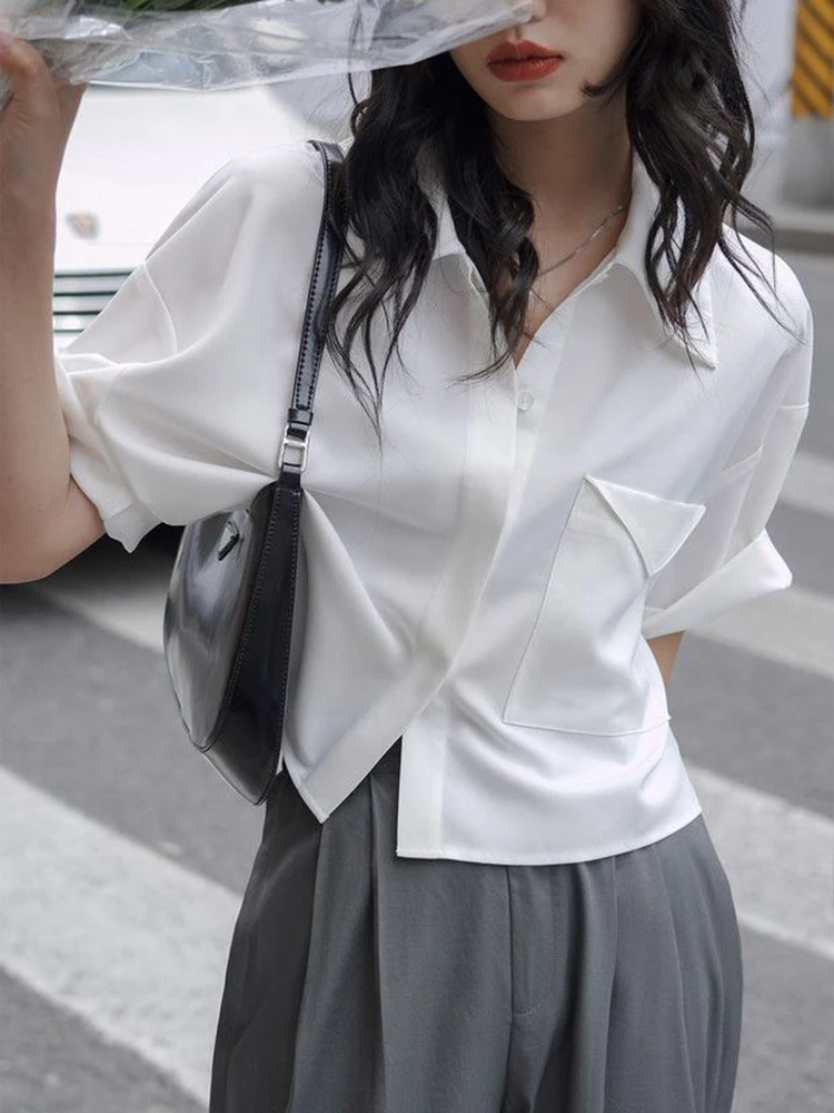 Zoki Elegant Casual White Shirt Women Sweet Simple Short Sleeve Blouse Korean Vintage High Quality Design Loose Female Tops New