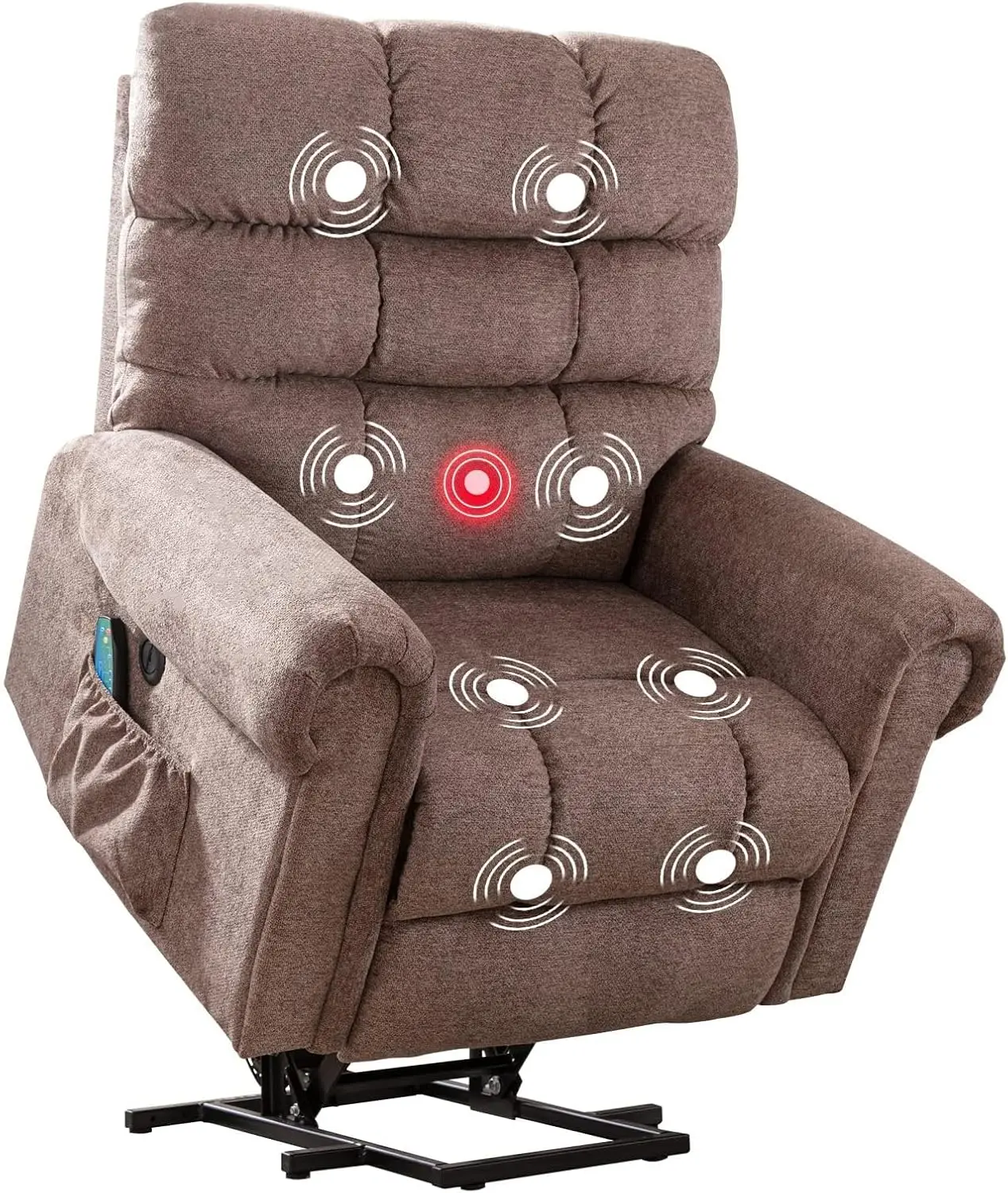 Power Lift Recliner Chair for Elderly Electric Single Massage Sofa for Living Room with USB Ports, Side Pocket, Brown