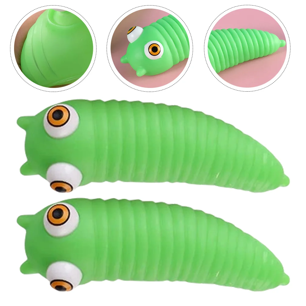 3 Pcs Eye Bouncing Caterpillars Pinch Music Stress Take Bath Squeeze Figurines Green Fidget Toddler