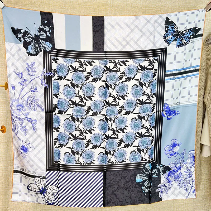 Bufanda de seda de morera para mujer, chal con estampado de girasol, a la moda, 90, 100%
