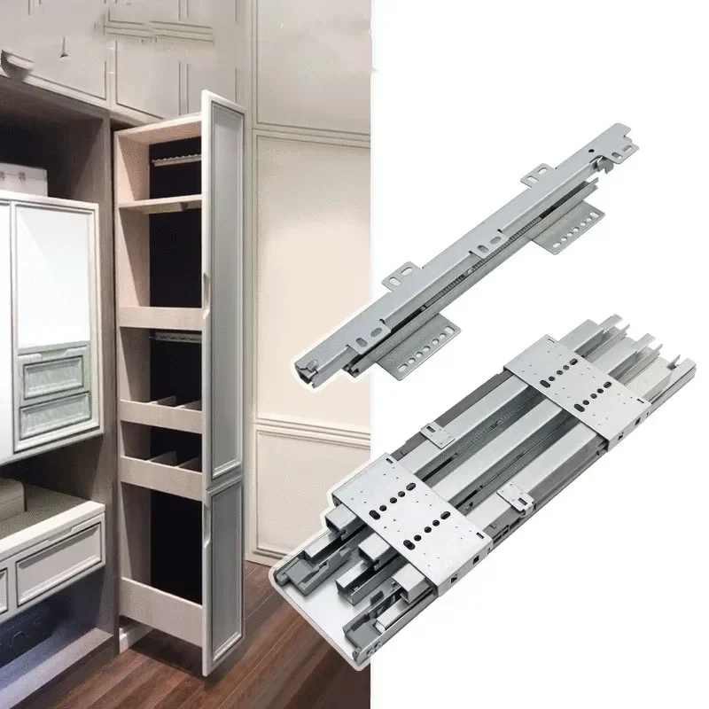 Wardrobe Slide Rails  Heavy Duty Side Mounted Cabinet Self-Pull Out Press Rebound Function Kitchen Cabinet Damping Buffer Rails