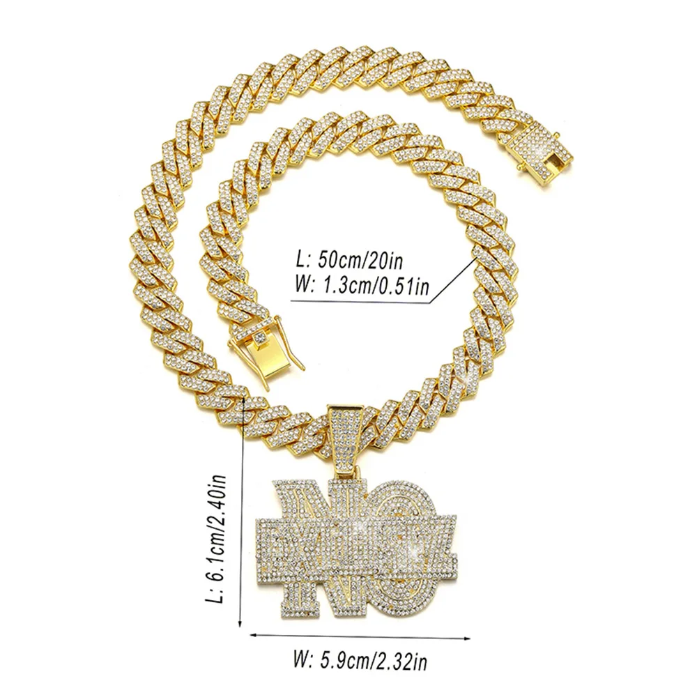 Hip Hop Men Lettes NO EXCUSE Pendant Necklace Gold Plated Iced Out Bling Crystal Cuban Link Chain Charm Fashion Women Jewelry