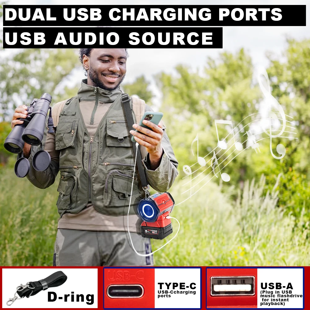 مكبر صوت بخاصية البلوتوث قابل للنقل لميلووكي 18 فولت مشغل بطارية ليثيوم مكبر الصوت مع منفذ USB من النوع C تهمة للتخييم #5