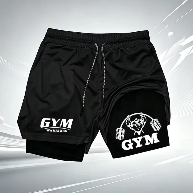 GYM Printed Shorts Men's 2-in-1 Quick Drying Breathable Running Training Shorts Leisure Sports Fitness Outdoor