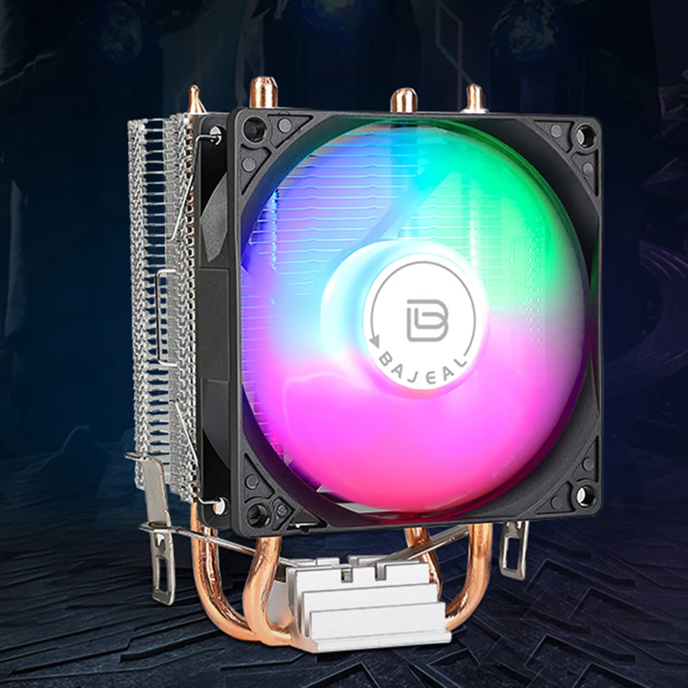 مبرد هواء وحدة المعالجة المركزية مع أنبوبين للحرارة مروحة تبريد RGB هادئة بألوان قوس قزح مروحة RGB صامتة لـ Intel LGA775 1150/1151/1155/1156/1200 AMD AM2