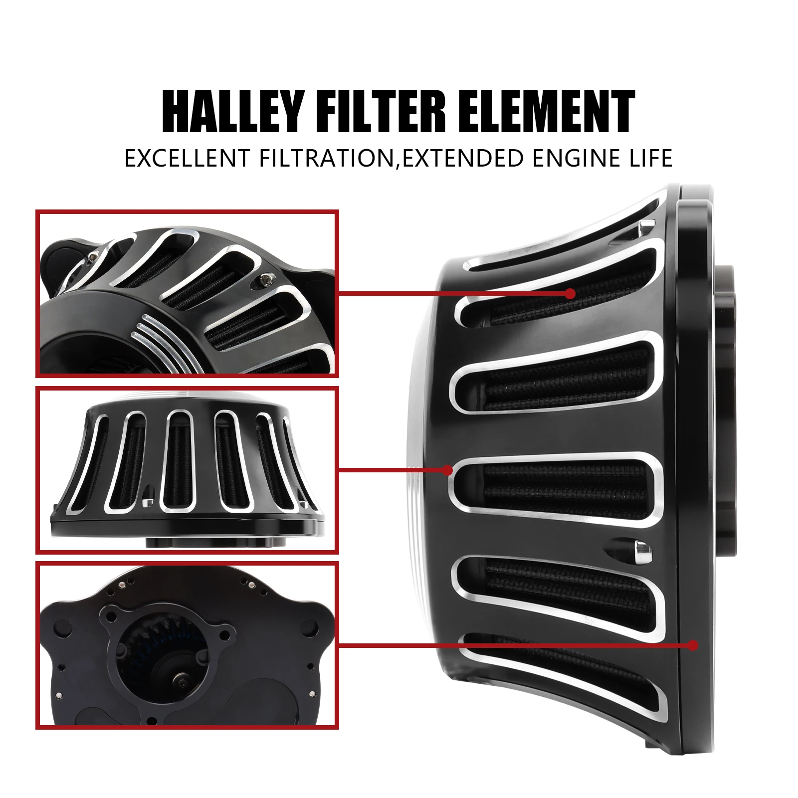 Black Air Filter Air Intake System CNC Cut Fit For Harley Sportster XL883 Softail M8 Dyna Touring Electra Street Glide Road King