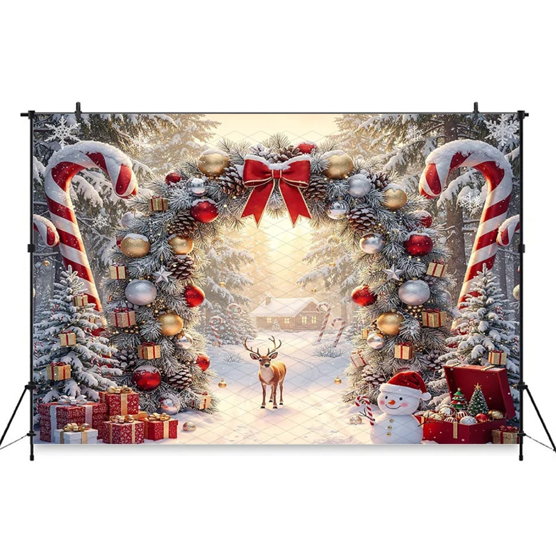 Mocsicka Photography Backdrop Christmas Home Winter Snow Candy Store Photo Background Xmas Tree Family Kids Portrait Party Decor view 3