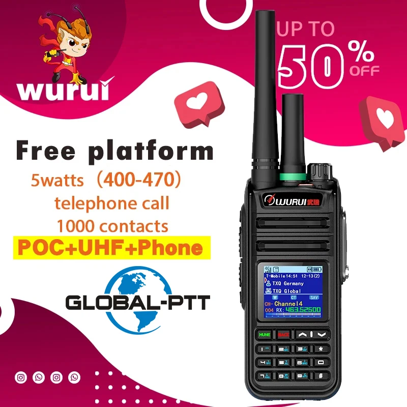 Wurui-walkie talkie portátil, rádio, presunto, walkie talkie, longo alcance 100km, 4g 918 poc uhf global ptt