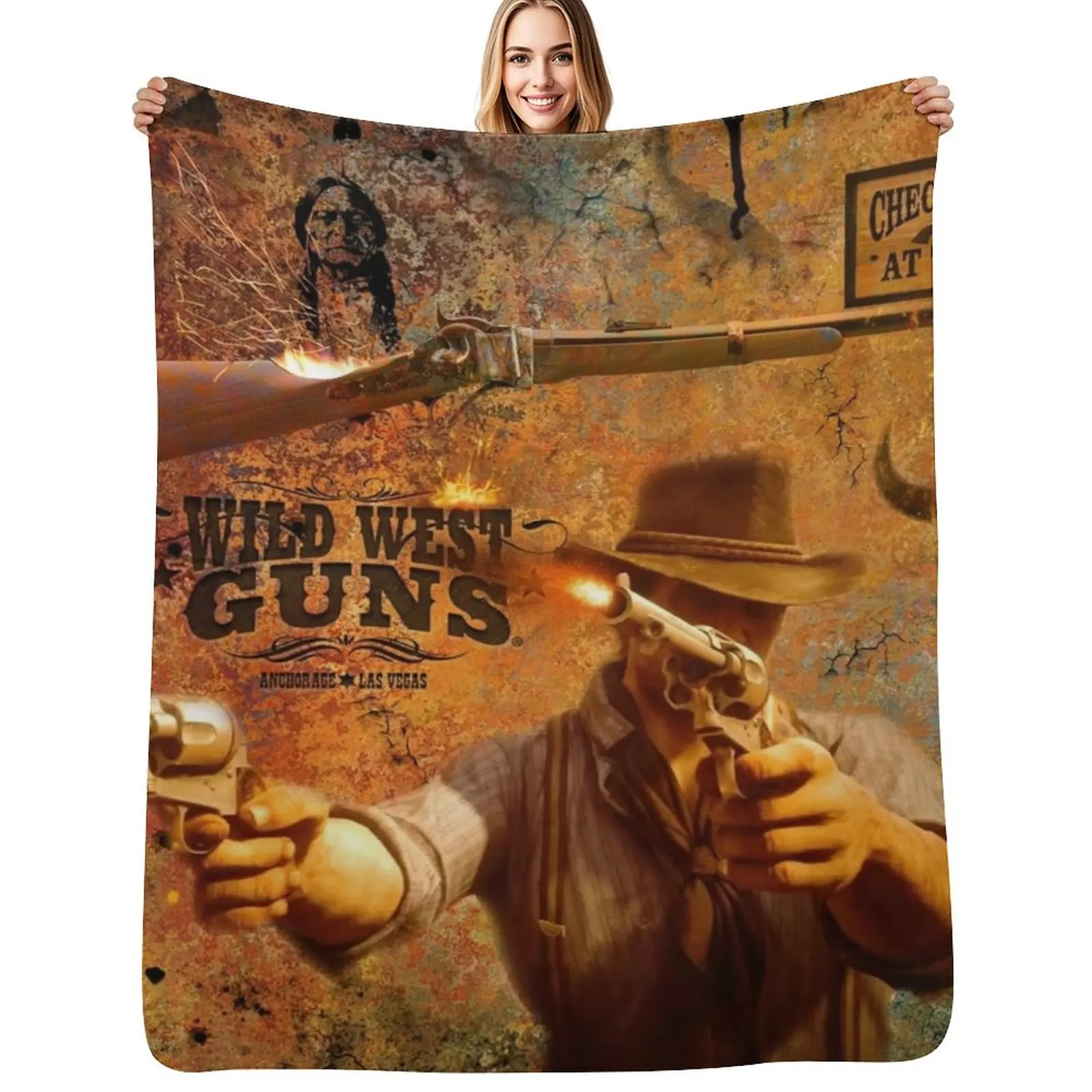 WILD WEST GUNS Throw Blanket Warm Plush Fuzzy Blanket for Living Room