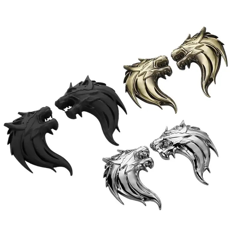 

1Pair 3D Metal Wolf Totem Wolverene Head Motorcycle Emblem decals Auto Badge Car Sticker NEW Gun Silver Bronze Parts Accessories