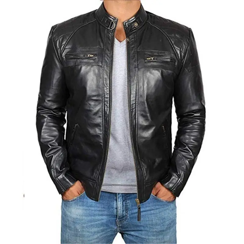 

2024 New Men's Leather Jaet Punk Motorcycle Sle Stand Collar Biker Coat Zipper Closure Casual Youthful Busin Casual