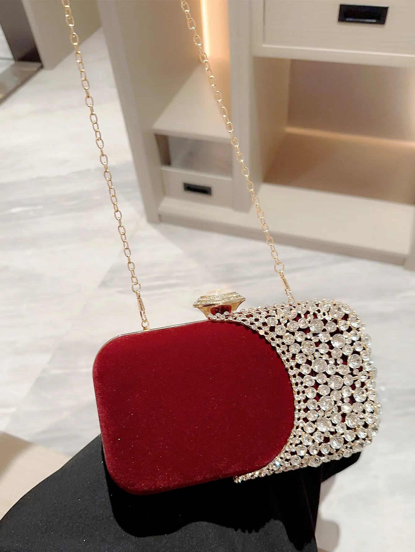 Ladies Autumn Winter Velvet Evening Bag Sparkling Rhinestone Decorative Box Clutch Evening Bag Party Bag Prom Bag Annual Meeting Bag Dress Bag