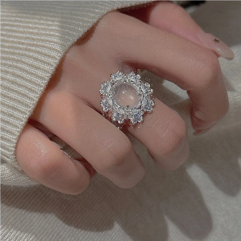 S925 pure silver Korean version niche design retro water foam jade simple ring Korean version fashionable ring