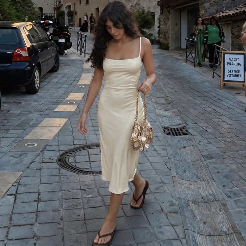 Hugcitar Damen-Kleid, elegant, einfarbig, sexy Midikleid, ärmellos, rückenfrei, Sommerkleidung, Geburtstagsfeier, Urlaub – Detail 26