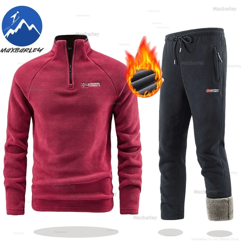 

Maxbarley Hooded Sweat Shirt+Pant 2-piece Sets Men Sports Suit Fleece Thick Sportswear Casual Men Tracksuit Winter Male Suit Set