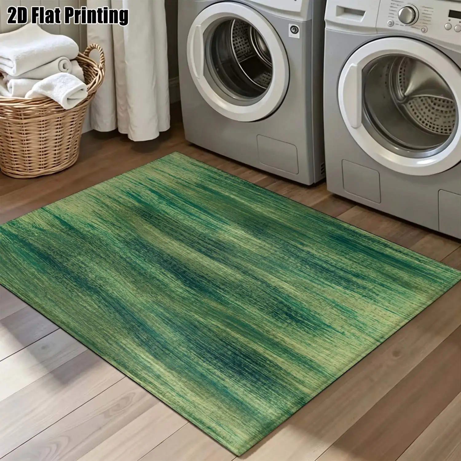 1Pc 2D Printed Carpet: Green Abstract Art Line, Nordic/Modern Minimalist/European Style, Geometric Striped Vintage Home Decor Rug, Multi-Size, Machine Washable, Suitable for Entrance/Dining/Foyer/Bedroom/Living Room