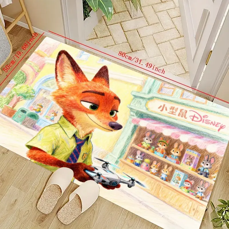 

1 шт., напольный коврик Disney Zootopia Nick Wilde с персонажем, мультяшный аниме-стиль, иллюстрация, художественный коврик, нескользящий моющийся дверной коврик Ca