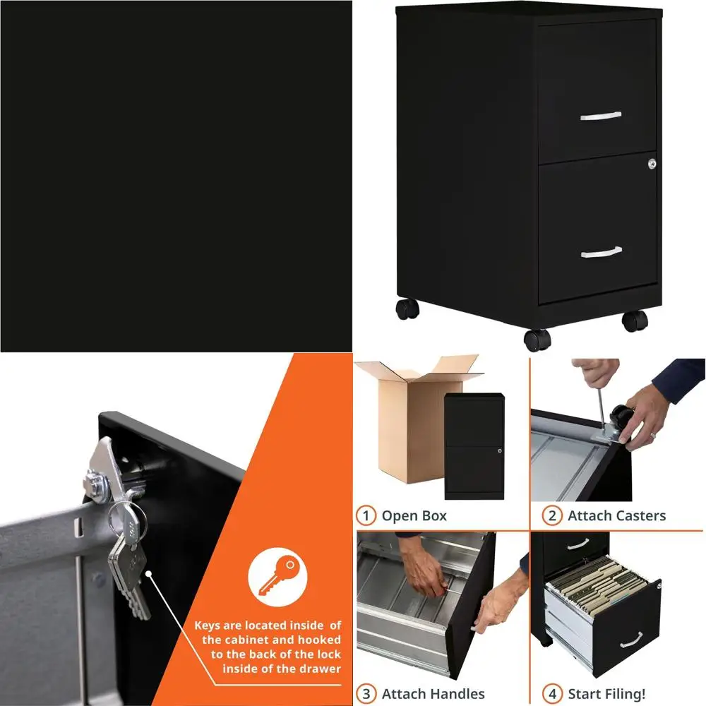 

Черный шкаф для документов на колесиках с 2 ящиками, 14,2 x 18 x 26,5, компактное решение для хранения