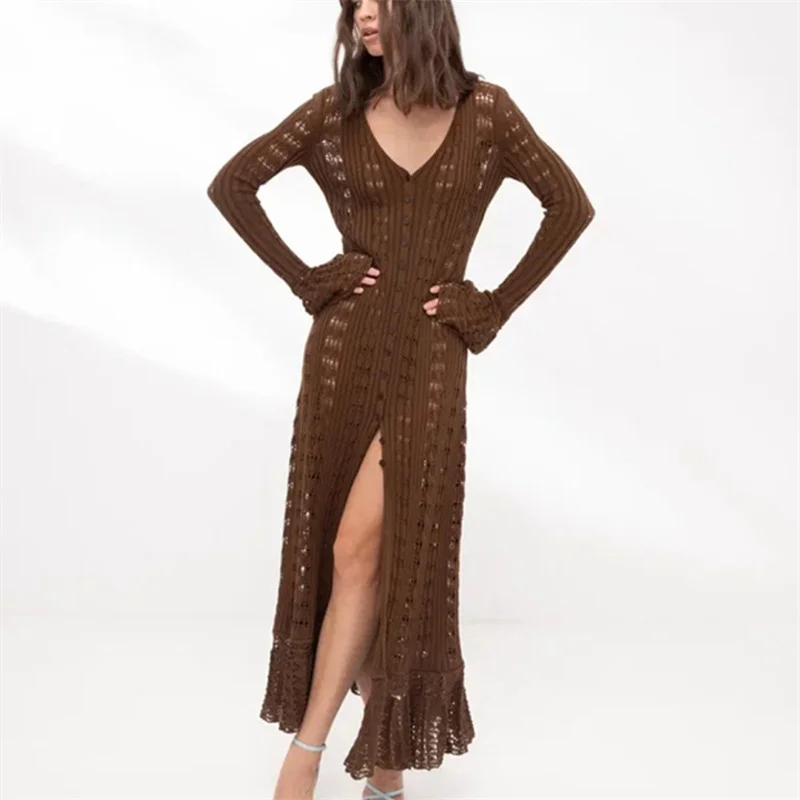 여성 섹시 긴팔 붕대 니트 드레스 속이 비치는 가디건 비치 크로셰 비키니 커버업 여름 수영복 여성 커버업