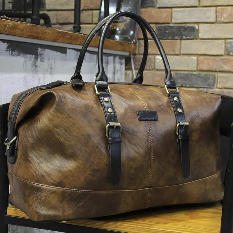 

Новая винтажная дорожная сумка из искусственной кожи Crazy Horse, модная сумка для фитнеса большой вместимости, спортивная сумка для выходных и путешествий