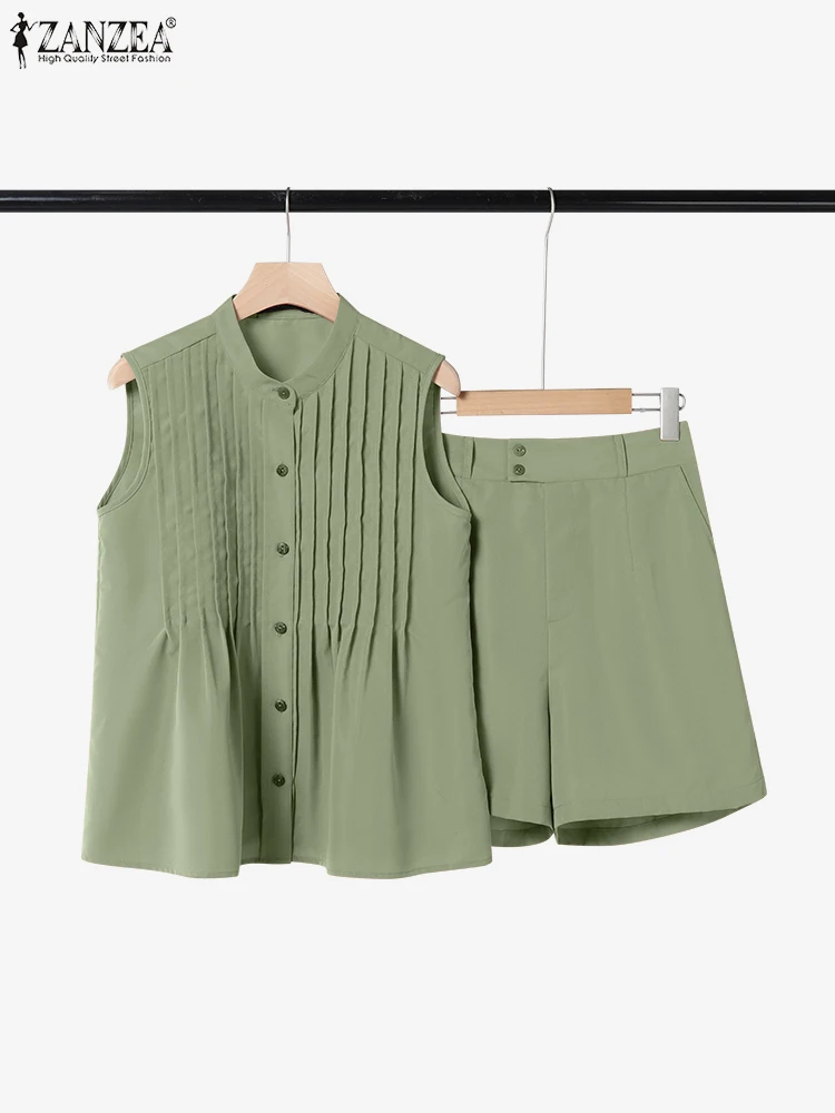 

Vintage Short Sets Women Solid Tops Loose Short Pants 2025 ZANZEA Casual OL Office Outfits Fashion Summer Matching Sets Oversize