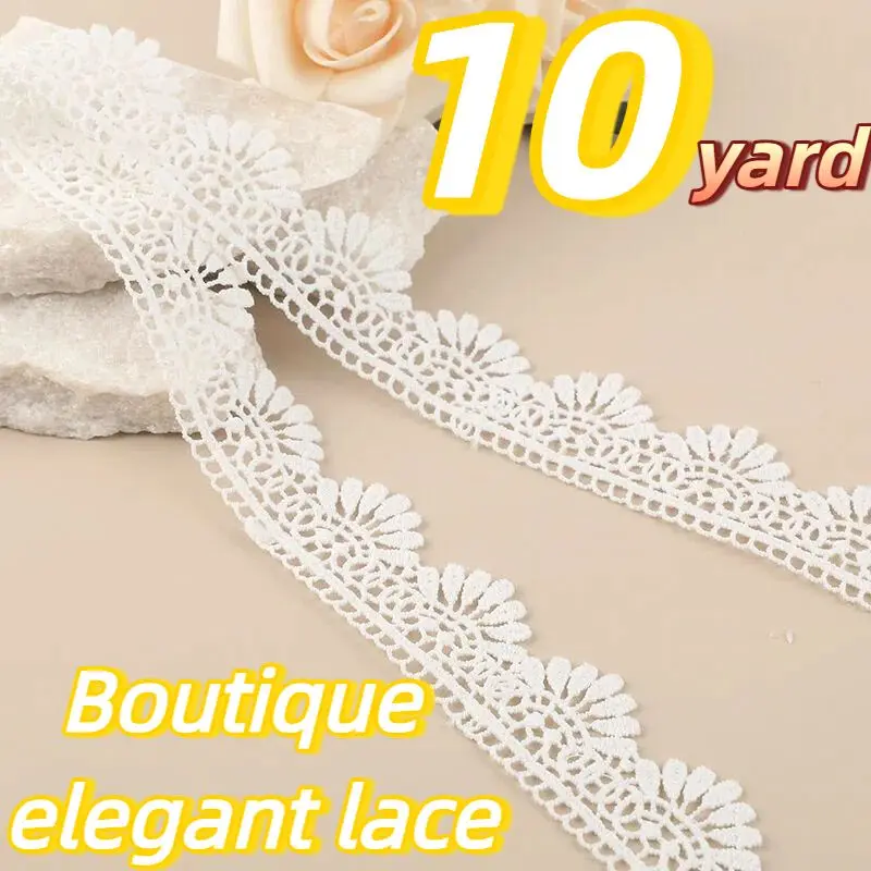 Ein Bündel mit 10 Yards, 3,2 cm breiter weißer Spitzenverzierung eignet sich für Kleidung, Heimtextilien, Nähzubehör und Dekoration.