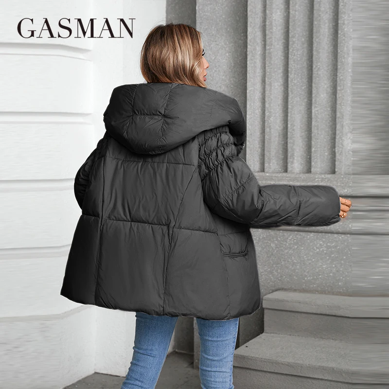 Gasman Dames Parka 2024 Nieuwe Mode Dames Opstaande Kraag Korte Slanke Casual Capuchon Warm Donsjack 88595