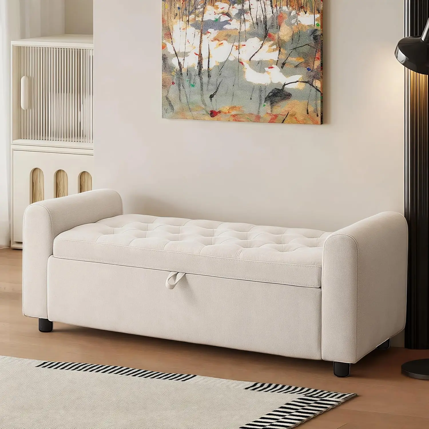 

48-дюймовый пуф-оттоманка с отсеком для хранения, стеганая скамья-оттоманка с местом для хранения, удобная тканевая скамья для гостиной, скамья для прихожей, на заказ