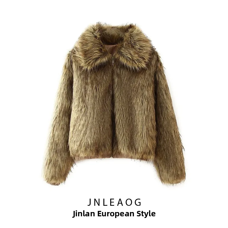 JNLEAOG Faionable Fur Artificial Effect Jaet Street Sle Capispalla da donna Collezione autunnale Design versatile Sli