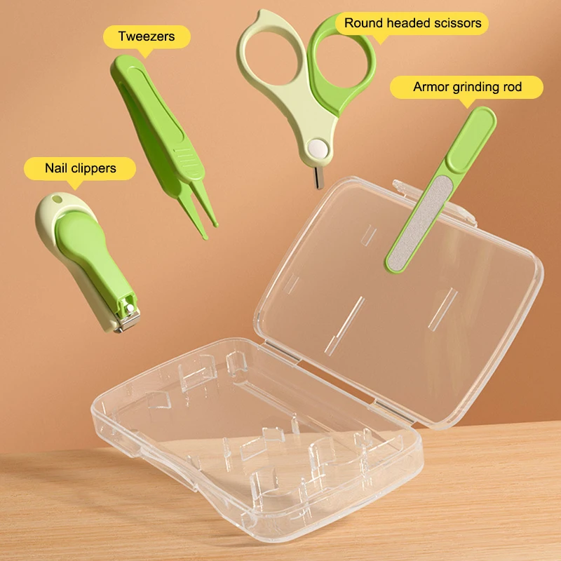 4PCS Newborn Baby Nail Scissor Baby Nail Care Tool Kid Safe Portable Nail Clipper Trimmer Tweezer With Box Children Manicure Kit
