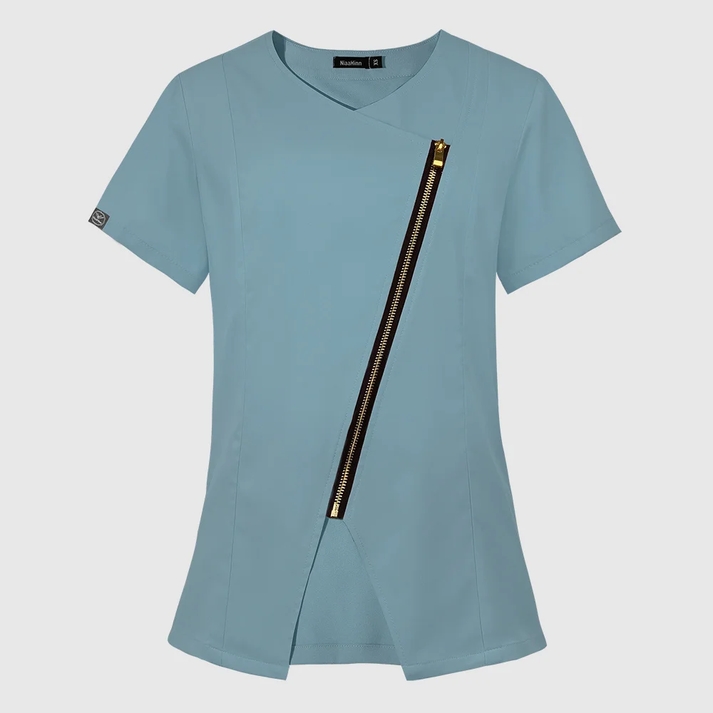 Blusa De Salão De Beleza Monocromática, Camisas De Jogger De Enfermagem, Spa Scrubs Tops, Roupas Uniformes Médicas, Roupas De Dentista