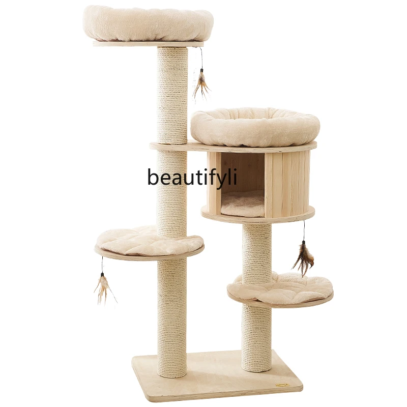 Large Solid Wood Cat Climbing Frame Jumping Platform Wooden Sisal Column Cat Tree Cat Nest Shelf