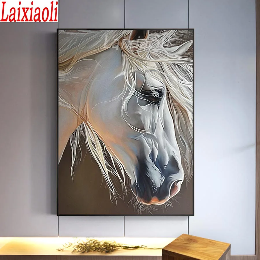 diy diamond painting rhinestone mosaic white horse head pattern cross stitch 5d diamond embroidery kits full square round drill