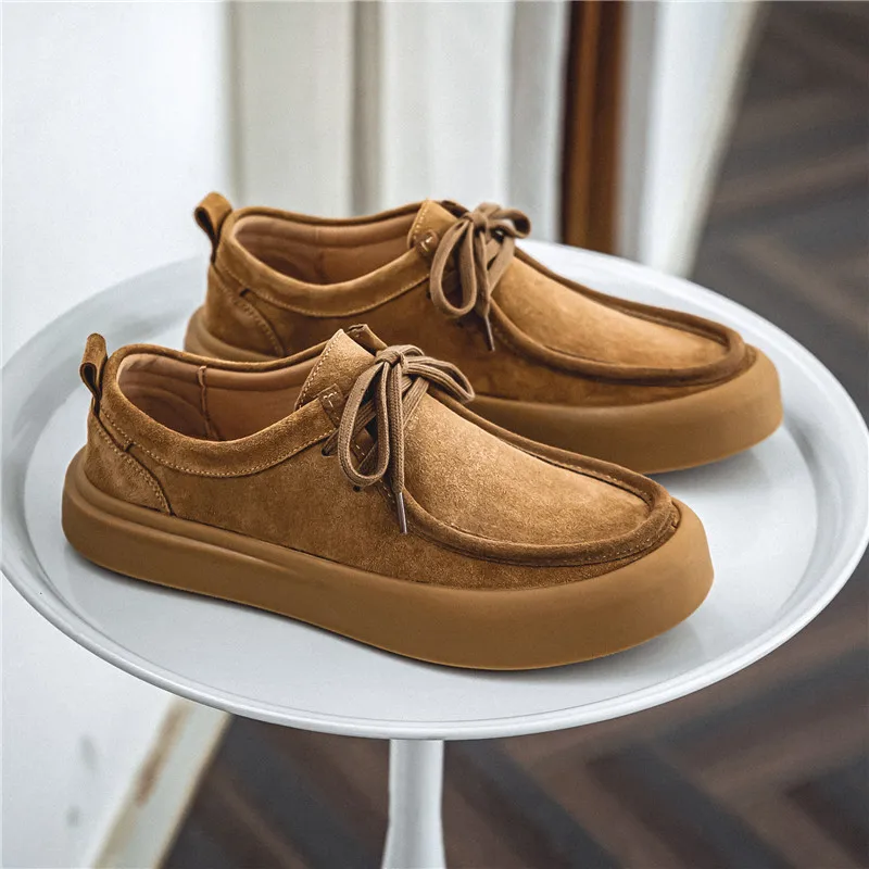 New Handmade Cow Suede Men Casual Leather Shoes Spring Summer Tooling Loafers Business Work Outdoor Sneakers Vintage British
