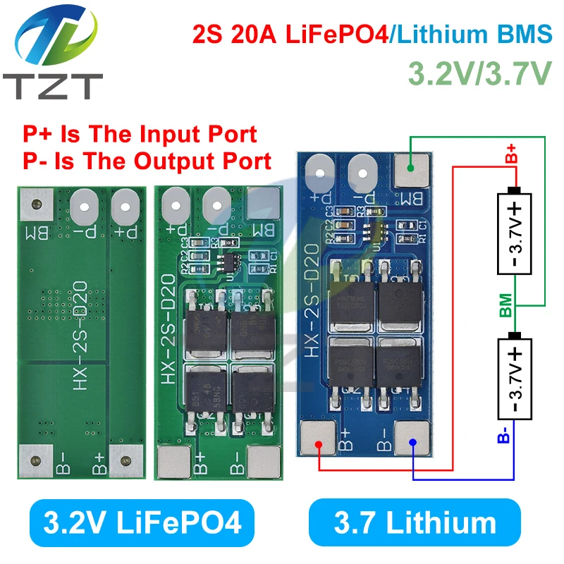 DIYTZT 2S 6.4V 7.4V 20A LiFePO4 / Lithium 18650 32650 Battery Charge Protection Board 13A working Current  20A Current-limiting