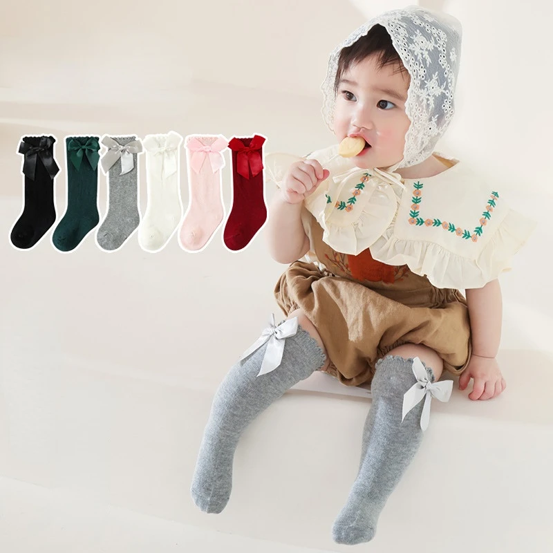 Baby Toddlers Socks Spring Summer Autumn Children Girls Knee High Long Sock Cotton Big Bow Spanish Style Kids Floor Socks