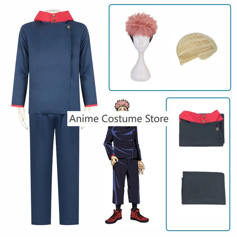 Jujutsu Kaisen Itadori Yuji disfraces de Cosplay para niños, conjunto de uniforme de Anime para fiesta de Halloween, Carnaval, mascarada, conjunto de peluca