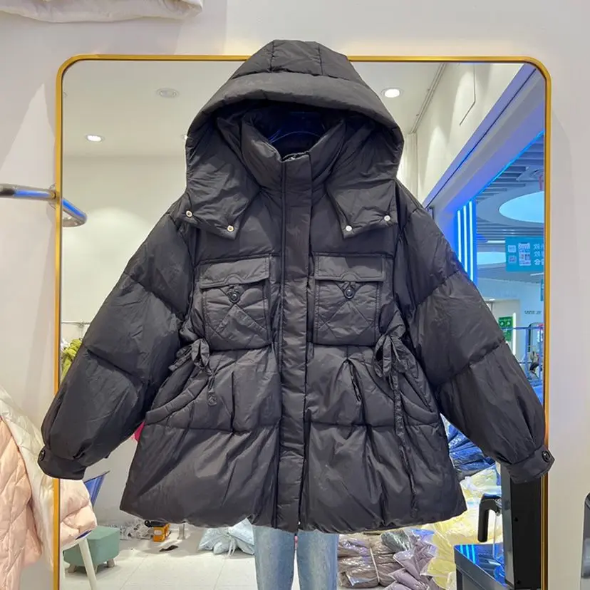 Doudoune à capuche coupe-vent pour femme, manteau chaud, poche adt, vêtements d'extérieur, parkas, hiver