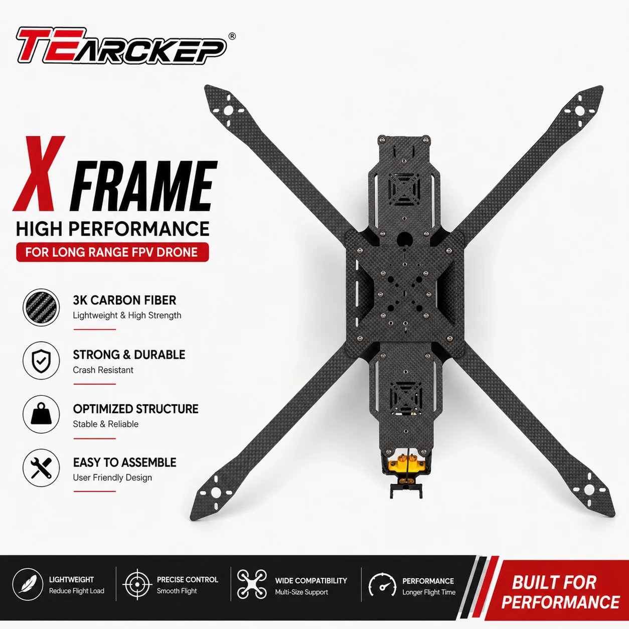 FPVRack GT13 GT15 Fiber Optic FPV Frame Kit Full Carbon 13/15 Inch Wide Extended Arm Anti-Interference Long Range RC Racing Quad