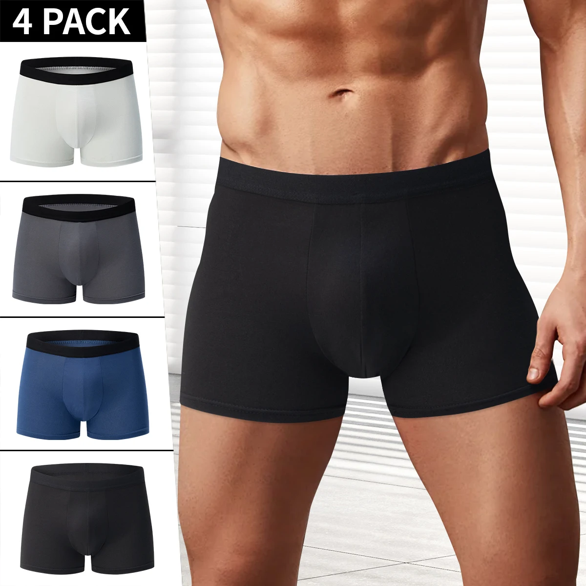 4 Pack Europe Plus Size Men's Solid Color Sexy Underwear Antibacterial Breathable Teenager Joker Shorts Loose Middle-aged Boxers
