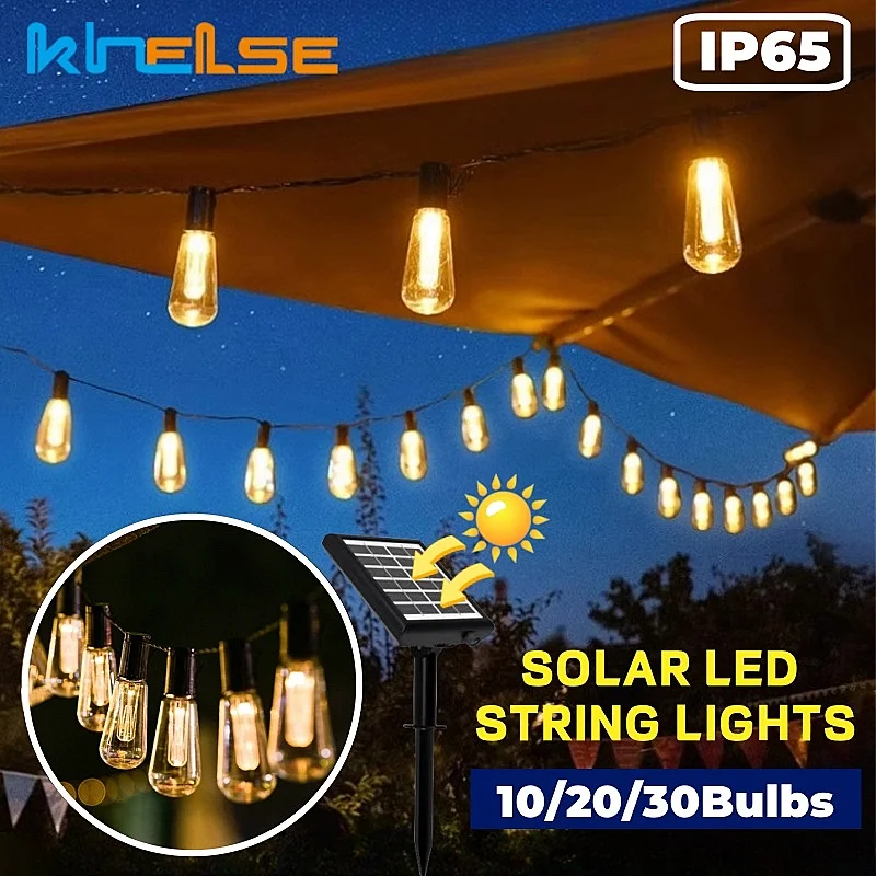 3.5M/5M/9.5M Solar LED String Light Outdoor Shatterproof S14 Bulb Patio Lights Waterproof Garden Hanging Garland String Ligthing