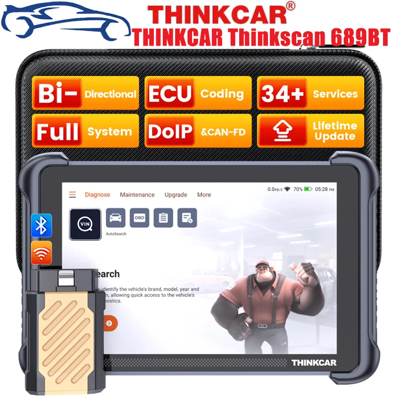 THINKCAR THINKSCAN 689BT Wireless OBD2 Scanner ECU Coding Active Test CANFD&DOIP 34 Reset Full System Diagnostic Lifetime Free