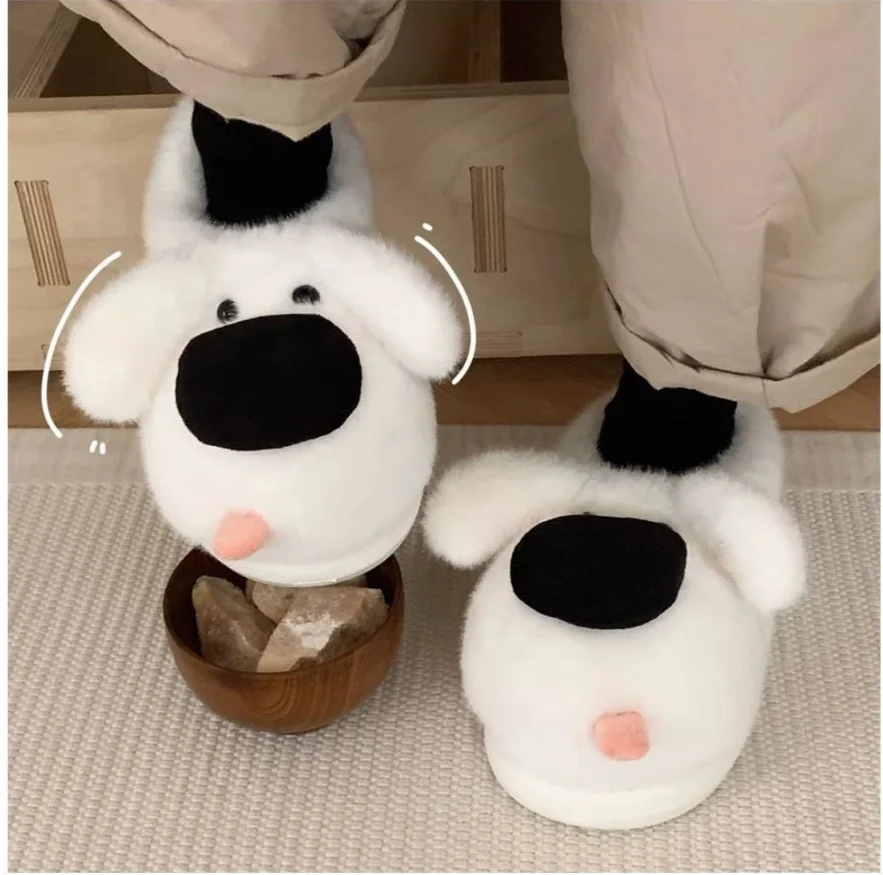 Unisex White Puppy Slippers Downy Fluffy Cloud House Slippers Women's Lovely Dog Slides Warm Room Walk Shoes New Arrival