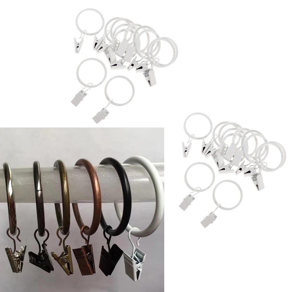 Portable Curtain Clips Iron Curtain Rod Rings Sliding Curtain Hooks for Bedroom and Bathroom Curtains