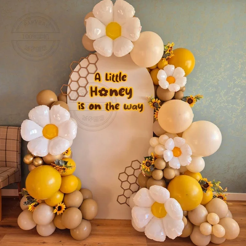 78-teiliges Ballonbogen-Set mit weißem Gänseblümchen- und Sonnenblumenmotiv, braun-gelber Latexballon für Hochzeit, Geburtstag, Babyparty, Party-Dekoration
